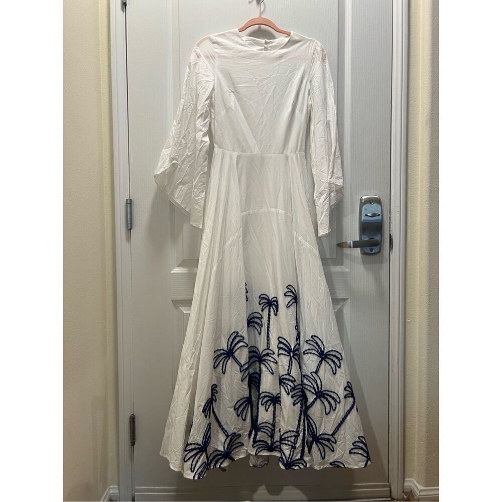 LACE THE LABEL PALM White Kaftan Dress OPEN BACK Embroidery Size S NWT $690 - Picture 5 of 7